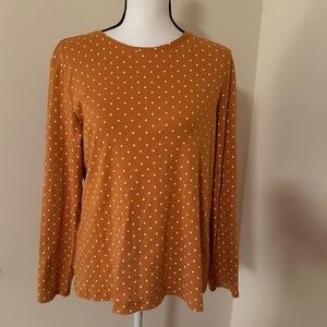 *CROFT & BARROW* Yellow x White Polka Dot Long Sleeve Shirt Size Large